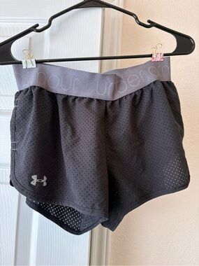 Under Armour Black Mesh Athletic Shorts with Gray Waistband